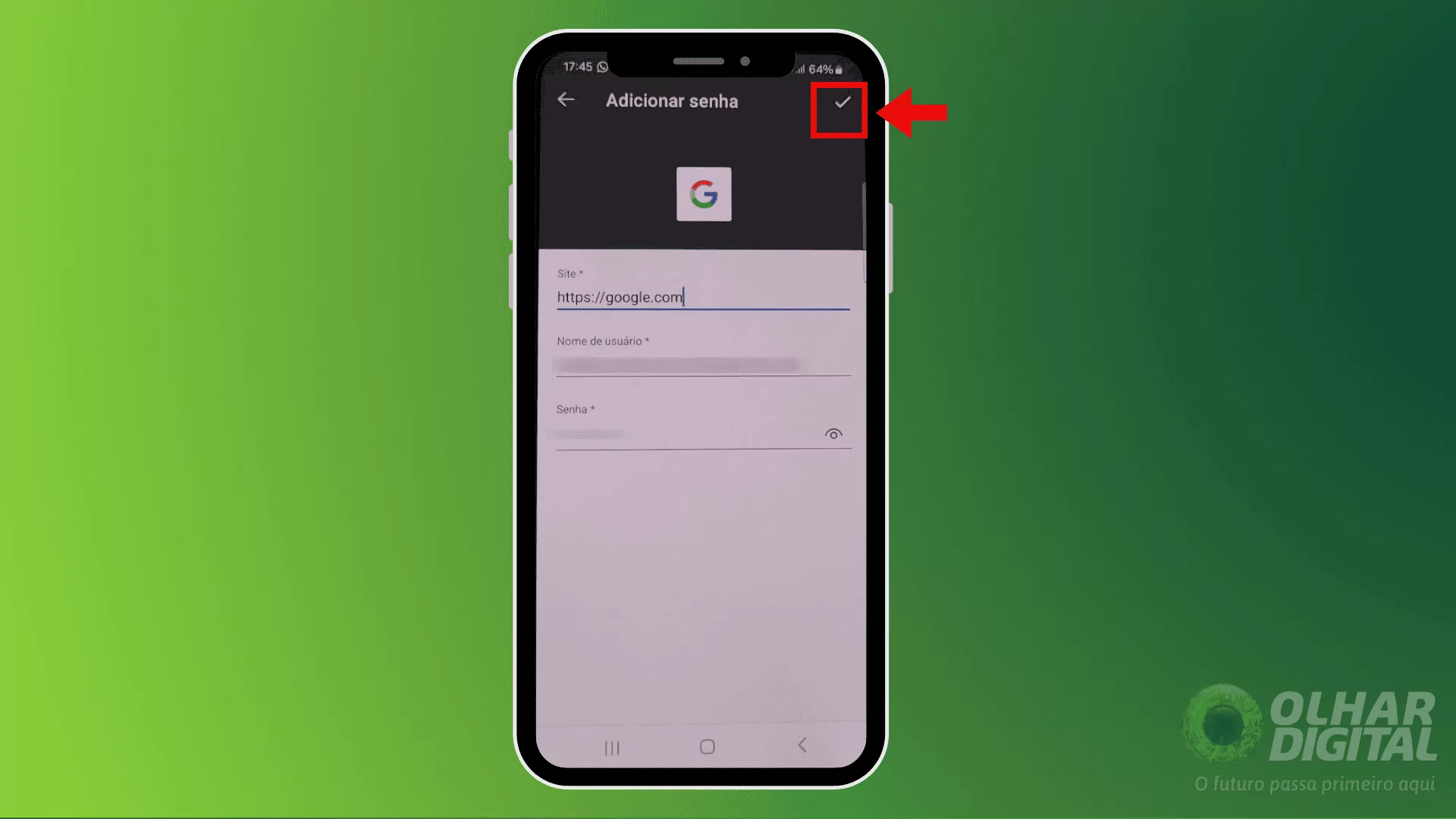 Processo de adição manual de senha no Microsoft Authenticator.