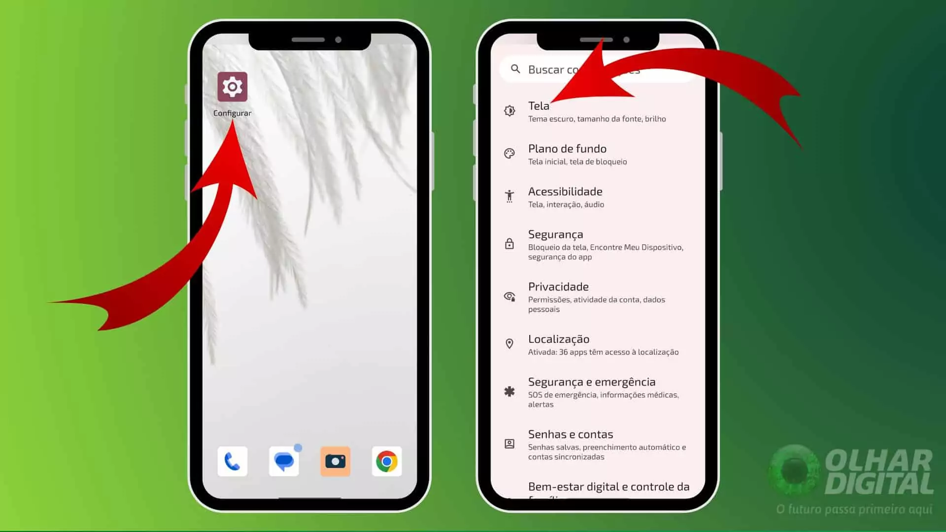 Tela de configuração do Android para ajuste de fonte