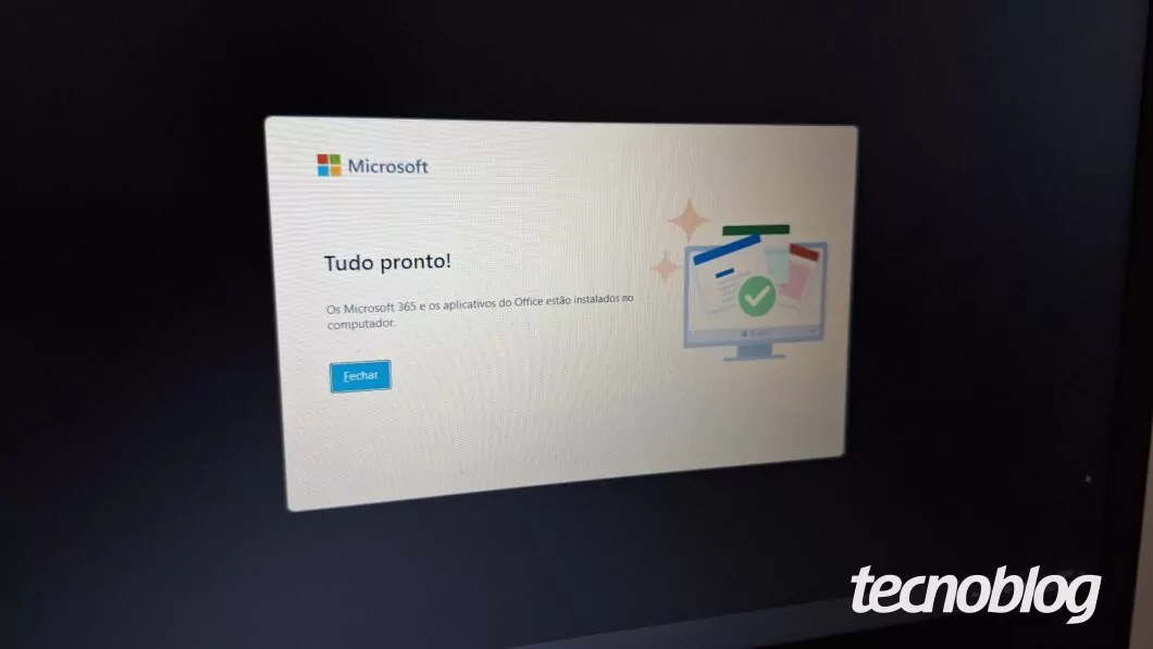 Tela de conclusão de download do Microsoft 365 no computador Tela de conclusão de download do Microsoft 365 no computador