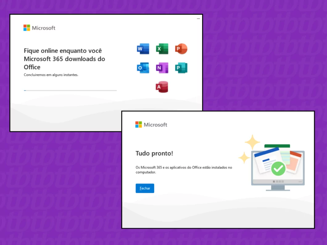 Captura de tela do Microsoft mostrando a instalação Captura de tela do Microsoft mostrando a instalação