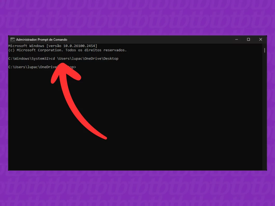 Acessando o diretório no Prompt de Comando Acessando o diretório da pasta que não pode ser excluída do Windows