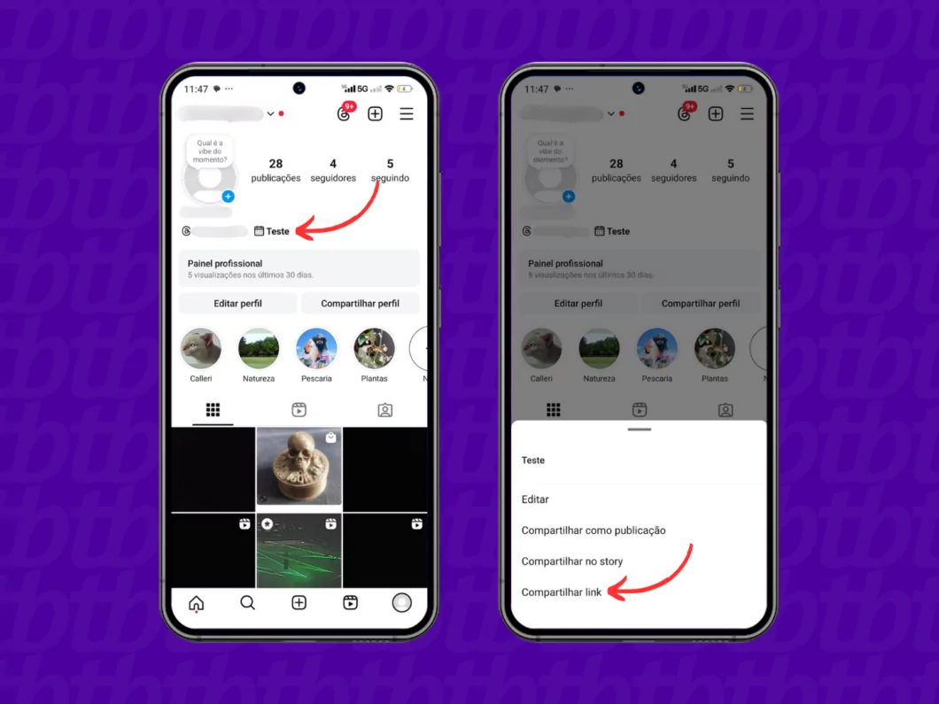 Copiando o link da live agendada no Instagram Copiando o link da live agendada no Instagram