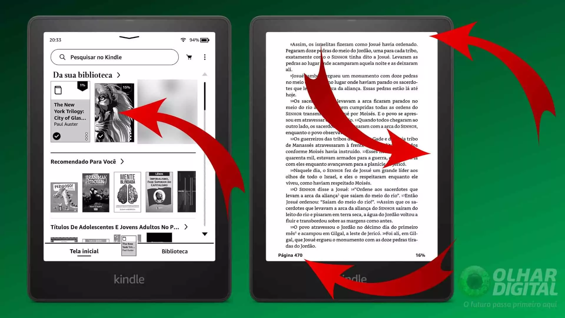 Usuário lendo em seu Kindle