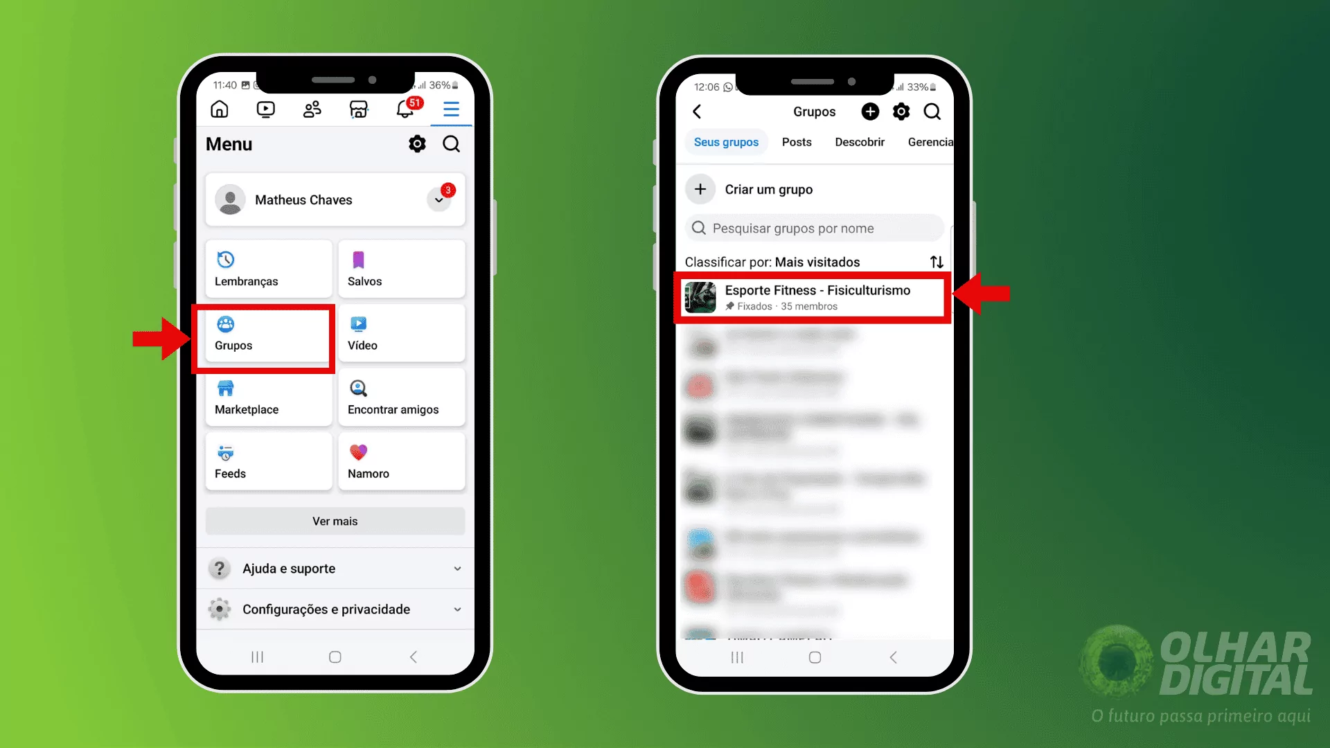 Passo 1 para desativar comentários em grupos no Facebook