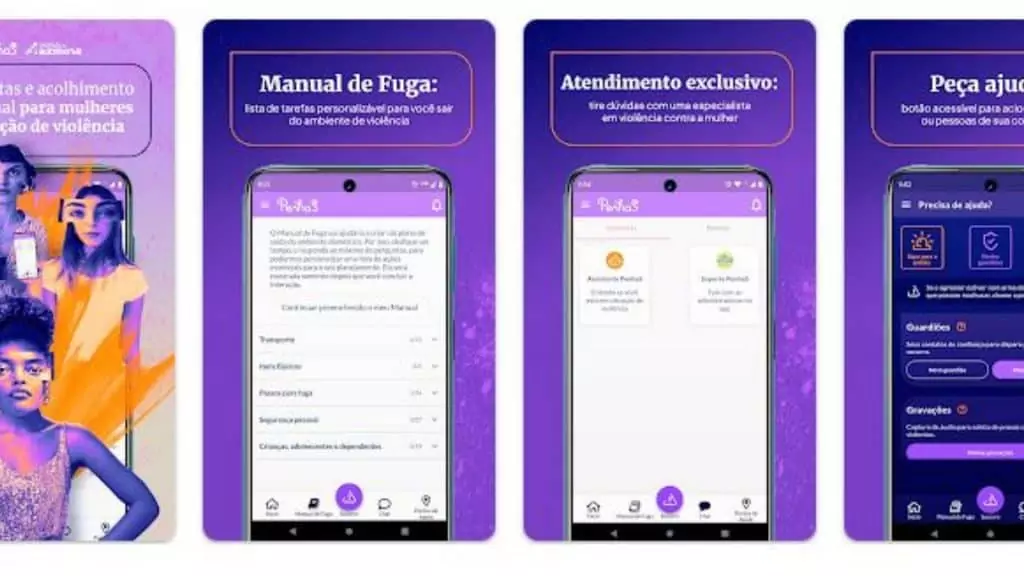 Aplicativo Penhas - segurança para mulheres Print do aplicativo Penhas, desenvolvedor Instituto Az Mina, com informações de segurança para mulheres.