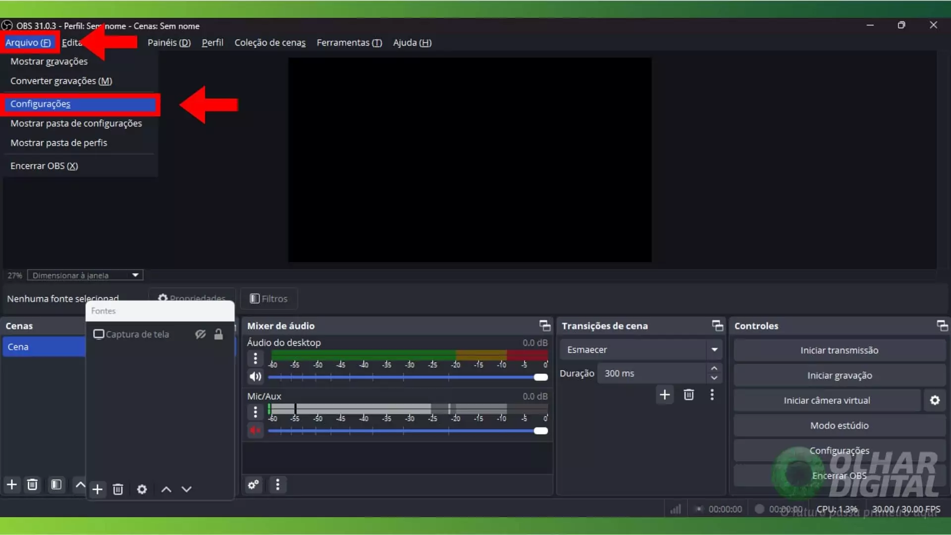 Configurações do OBS Studio