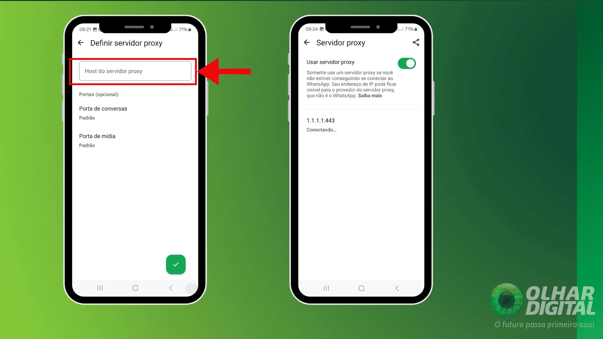 Configurando servidor proxy no WhatsApp