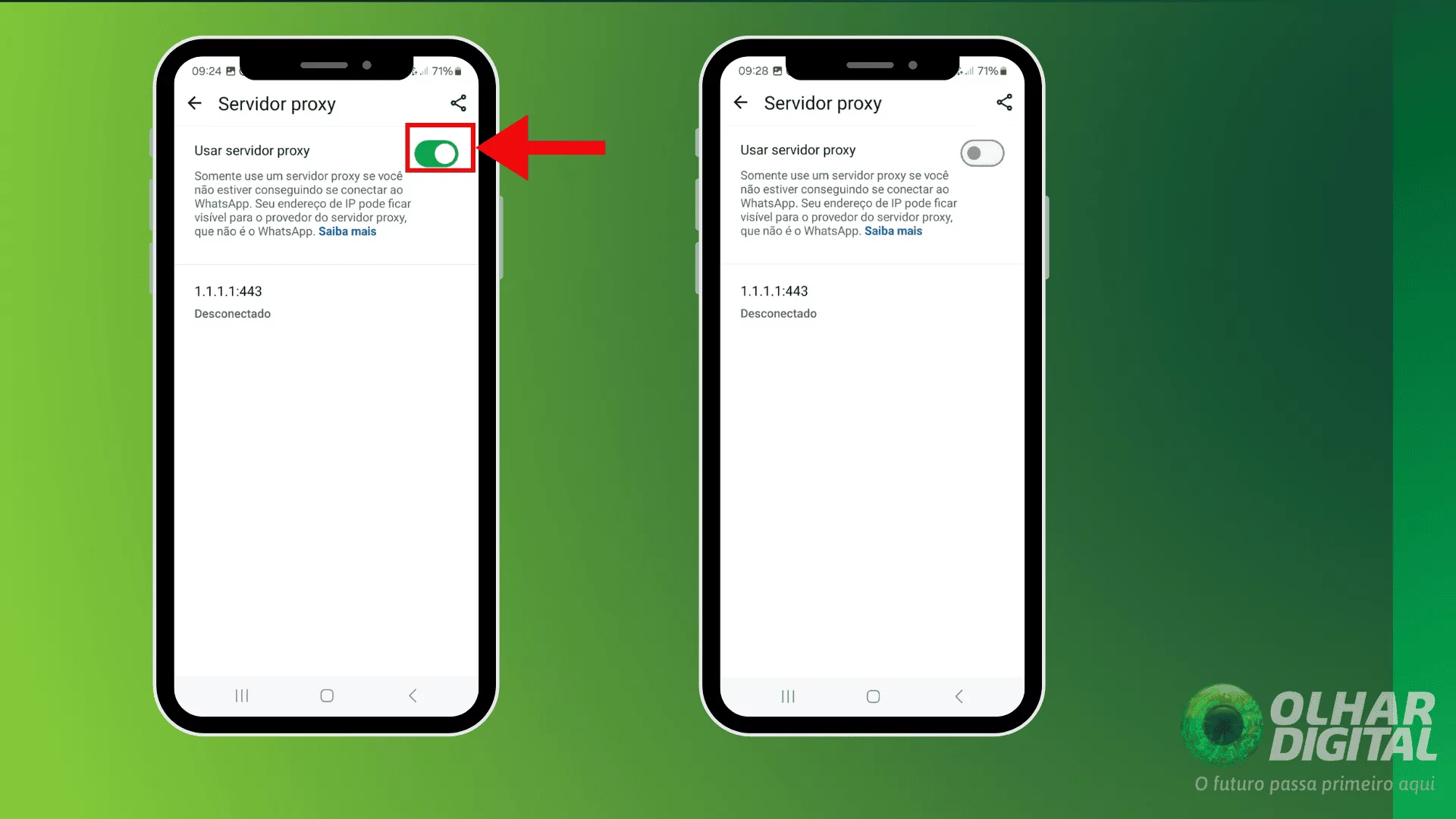 Desativando servidor proxy no WhatsApp