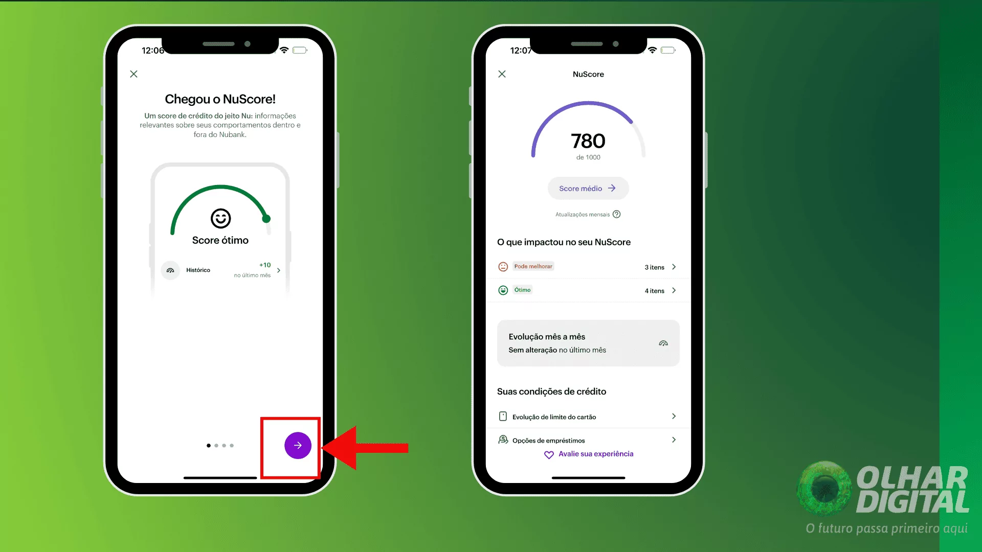Segundo passo para acessar o NuScore no aplicativo