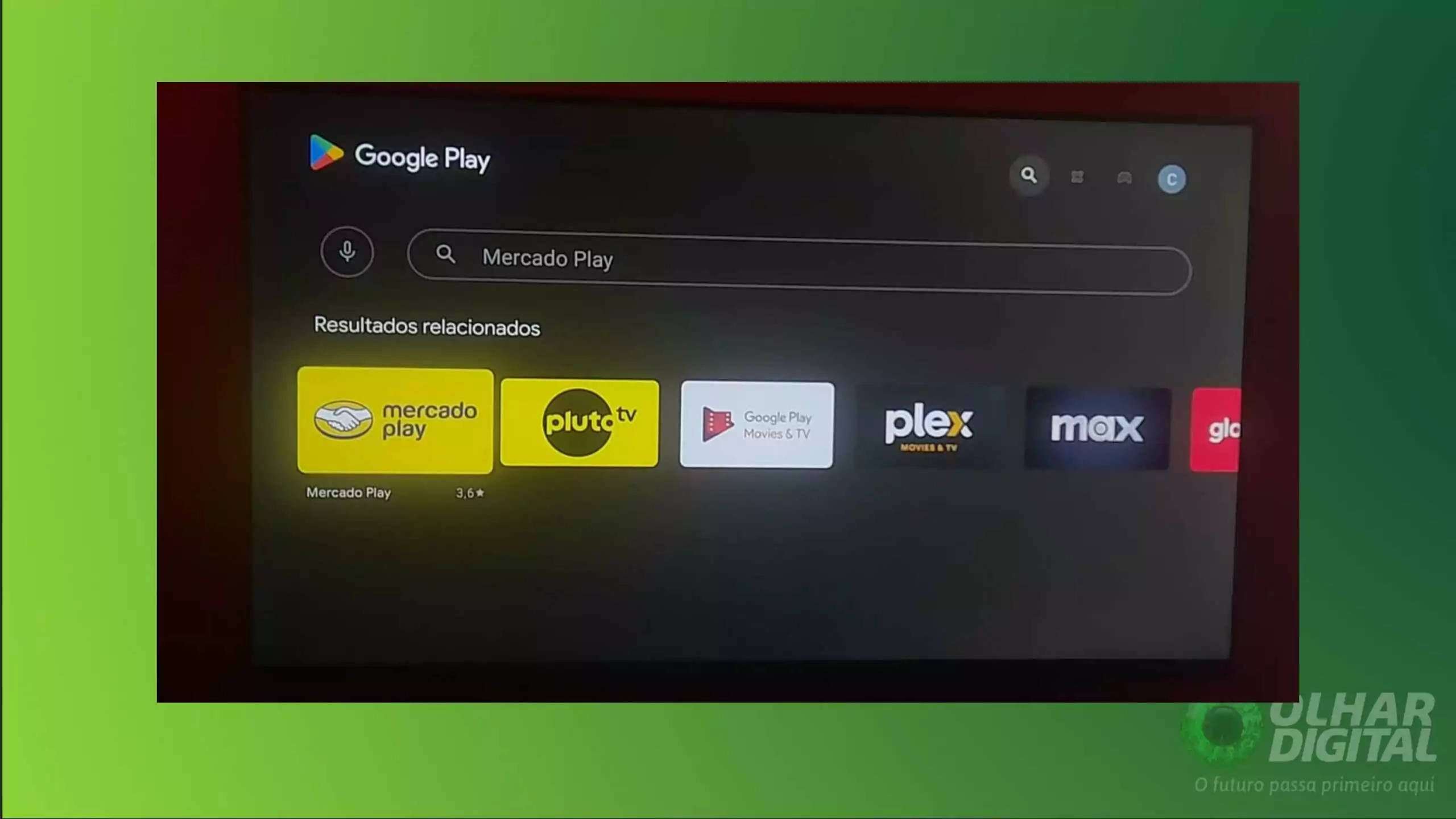 Tela de busca da loja de aplicativos para download do Mercado Play