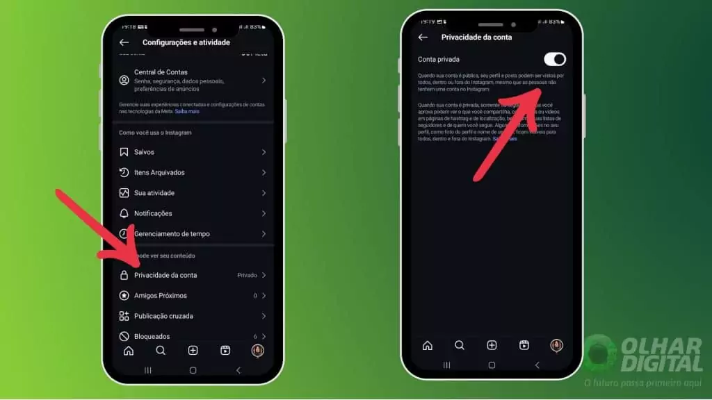Acessando as dicas de privacidade no Instagram Dicas de privacidade no Instagram