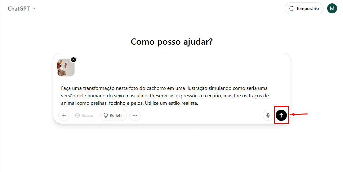Inserindo comandos no ChatGPT