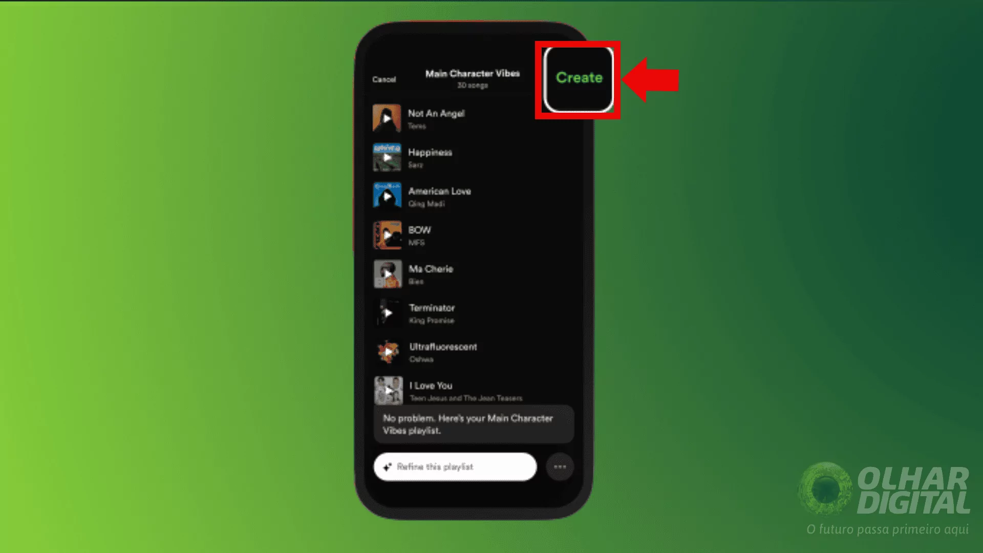 Terceiro passo para usar a playlist com inteligência artificial no Spotify