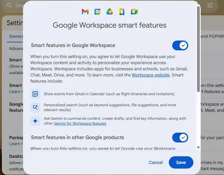 Desabilitando o Gemini do Gmail