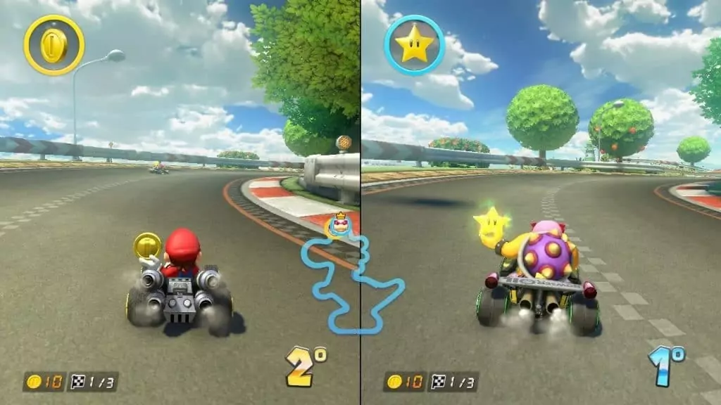 Tela de jogo de Mario Kart 8 Deluxe