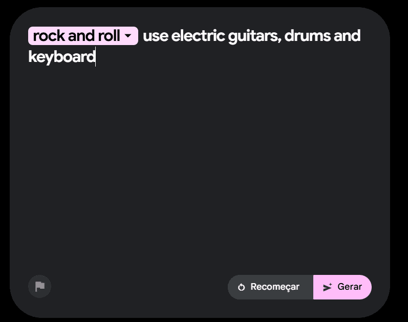 Tela da ferramenta MusicFX mostrando como usar comandos para criar músicas