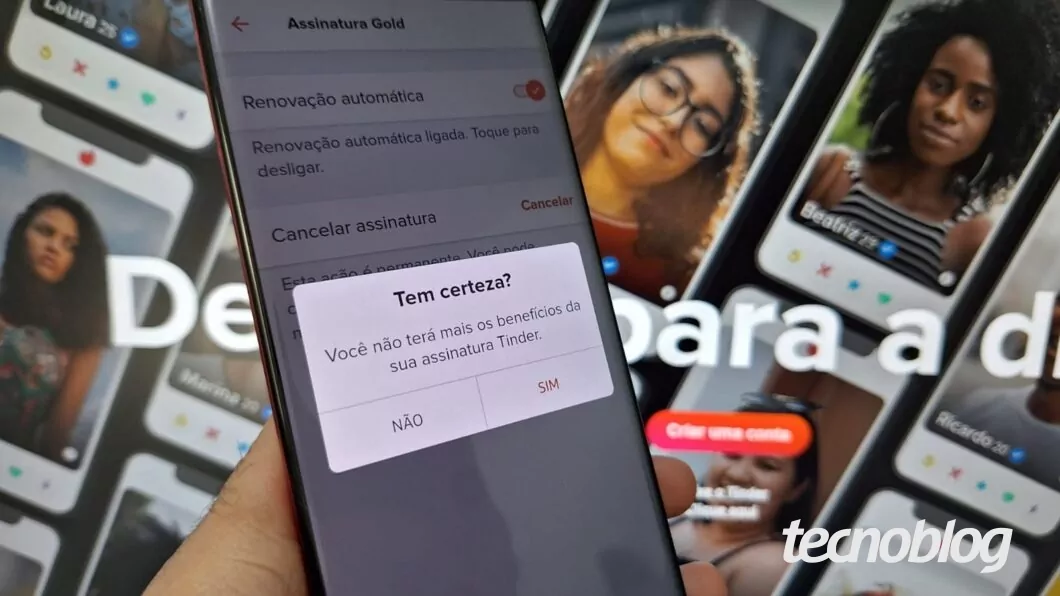 Imagem do celular mostrando como cancelar a assinatura no Tinder